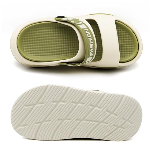 Image of Men's Slide Sandals Indoor and Outdoor, Casual Platform Slide Sandals for Men Spring Summer, Lightweight Comfortable Cushioned Open Toe Men's Slippers Shoes Green 9.5