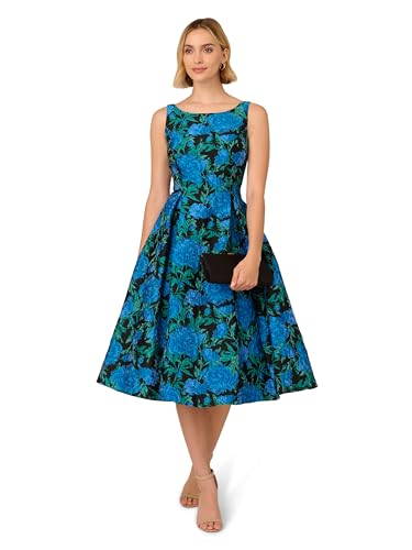 Adrianna Papell Women's Boat Neck Jacquard Midi Dress4