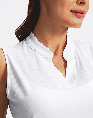 Santiny Women's Sleeveless Golf Shirt V-Neck Lightweight Dry Fit Tennis Tank Tops Golf Polo Shirts For Women(A White_M) #TOP3