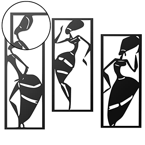 Image of METSY Stylish Metal Tribal Women Wall Art Black for Home | Bedroom | Office | Hallways etc | Metal Wall Art | Wall Decor Items for Decoration | Classic Wall Art (Style 03)