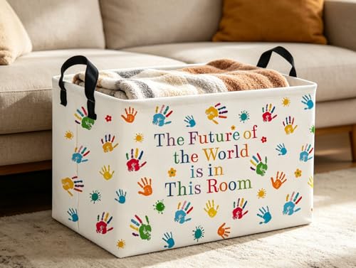 Image of Rectangle Kids Baskets Book Basket Cute Storage Bin Organizer Boys Box for Room Decor Gift Basket(Handprint)