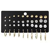 WOFASHPURET Pendientes de Aro y Gemas de Imitación, Pendientes Perforados Perlas, Juego de 20 Pares para Mujer, Joyas Clásicas Vintage, Color Dorado, Estilo Sencillo y Elegante, Uso Diario