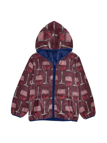 Red Wine Tall Glass Girls Fleece Jacket Girls Fall Jacket Boys Coats Zip Up Hoodie Children Sherpa Warm Outerwear 2-10T