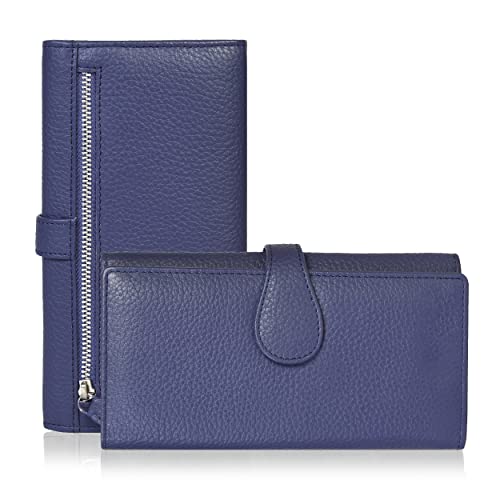 Image of Real Leather Women Wallet Leather with RFID Blocking -Trifold Card Holder Designer Ladies Clutch with ID Window Wallets