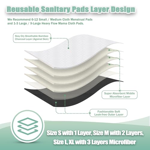 Image of Wegreeco Cloth Menstrual Pads - Soft Washable Pads for Women - Reusable Panty Liners for Women - 6 Pack with 1 Cloth Mini Wet Bag (Medium, Retro-Style)