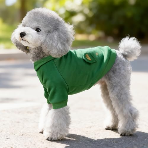 Image of Green Cute Dog Sweater Soft Winter Clothes for Small Dogs, L | Classic Green Knit Pullover, Fall Winter Outfit, Elastic Cuffs, Holiday Party Matching, Machine Washable Sweatshirt for Pets