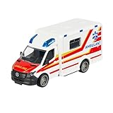 Majorette Auto Mercedes-Benz Sprinter Ambulance (15 cm) - großer Krankenwagen mit Metall-Kabine, Freilauf & Funktionen, Spielzeug-Rettungswagen für Kinder ab 3 Jahre