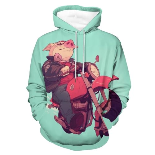 Sweat à capuche moto cochon pour homme et femme en taille S style décontracté