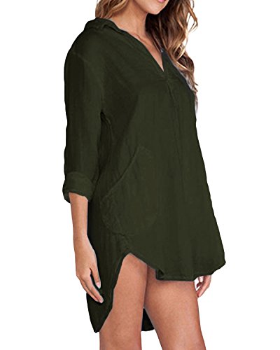 Zanzea Women Long Sleeve Shirt Blouse Casual Oversized V Neck High Low Tops With Pocket Army Green 18 #TOP1