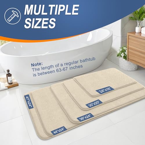 Image of OLANLY Thick Memory Foam Bath Mat Rug 30x20, Extra Soft Absorbent Bathroom Rug, Quick Dry Bath Mats, Non-Slip, Machine Washable Carpet for Bathroom, Tub and Shower, Home Decor Accessories, Sand