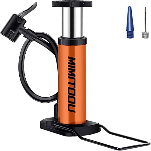 Bike Pump Mini Bicycle Pump Portable Bike Floor Pump with Presta and Schrader Valves Aluminum Alloy Floor Bicycle Air Pump Compact Mini Bike Tire Pump, Extra Valve and Gas Needle for All Bike Orange