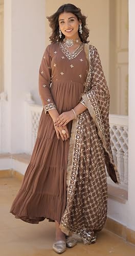 Image of Wedani Georgette Sequins Embroidered Work Anrakali Kurta Set for Women