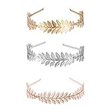 【GODDESS HEADBAND】Besteht aus den gleichen dreiteiligen mehrblättrigen Ästen und dem schmal geschnittenen Metallband und sieht stilvoll und schön aus.Glatte Haptik,dekoratives Accessoire mit Blattgold-Motiven,Angenehm zu tragen.Offene Enden, es ist besser geeignet für Frauen und Teenager-Mädchen.