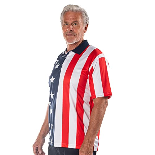 Polo de Rendimiento para Hombre con Bandera Americana | Camisa Polo de Golf con Cierre Pull-On y Diseño de la Bandera de EE. UU. para el 4 de Julio miniatura 6