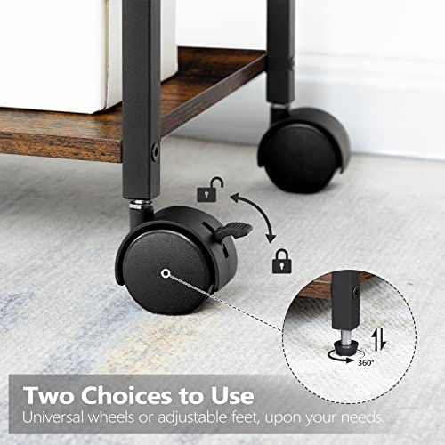 Alloswell Computer Tower Stand, Mobile Printer Stand, 3-Tier Printer Cart With Adjustable Shelf, Cpu Stand With Wheels, Side Table, Sturdy And Stable, For Home Office, Rustic Brown Pthr6001 #TOP6