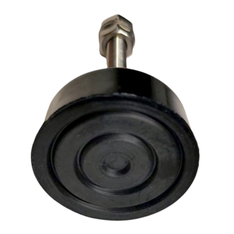 Patas Nivelación Industriales, 115 mm alto, regulación de 35 a 105 mm. Peso soportado: 150 kg por pata. Diámetro goma 60 mm. Rosca M10, Antivibración y antideslizante, Acero Inoxidable A4, Pack de 4