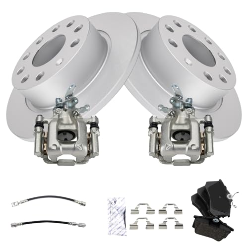 Image of TRQ Rear Brake Pad and Rotor Set Ceramic Coated Rotors Calipers Compatible with 2013 Volkswagen Beetle