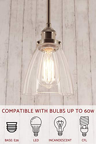 Kira Home Porter 8" Vintage Industrial Pendant Light + Mini Glass Shade, Dimmable, Adjustable Height, Brushed Nickel Finish - Image 6