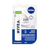 NIVEA Protetor Labial Med Repair FPS15 4,8g - Hidrata e regenera os lábios ressecados e machucados, com Vitamina E e óleos naturais, proporciona reparação intensiva e alívio imediato