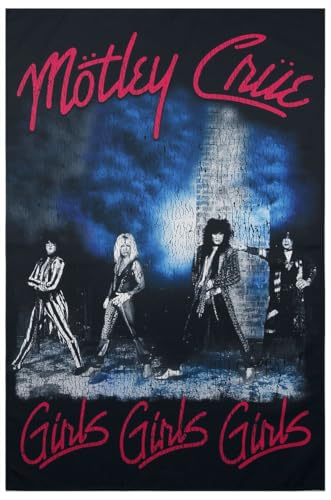 Bandera de tela Mötley Crüe con diseño de chica y texto original de la banda 2