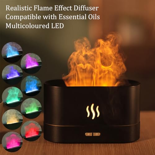PureAire Oil Diffuser Flame Effect Humidifier for Bedroom Office Aromatherapy Diffuser Aroma Home Fragrance Diffusers for Home Colour Changing LED Ultrasonic USB (Black) Auto Off Nightlight Cool Mist - Image 3