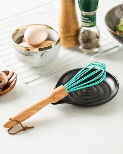 Image of LAUCHUH Spoon Rest for Stove Top, 5 inch Large Cooking Spoon Holder for Kitchen Countertop Ceramic Ladle Holder for Spatula, Tong, Heat-Resistant, Farmhouse Kitchen Decor, Black
