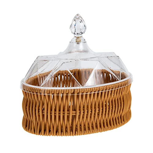 DOITOOL Rattan Bread Basket with Acrylic Dome Cover Oval Woven Fruit Basket Bread Box Handmade Poly Food Serving Basket for Bread Snacks Vegetable Food Cover