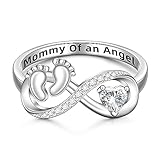Infinity Mommy Of An Angel Ring for Women Mom Sterling Silve Memorial Footprint Ring Band Remembranc