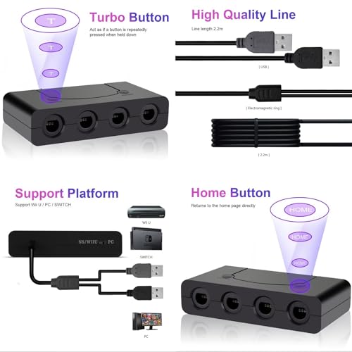 image for FIOTOK Gamecube Controller Adapter Compatible with Nintendo Switch/WII