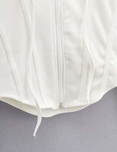 Xishiloft Women's Crop Top Hoodie Jacket Y2K Slim Fit Knitted Long Sleeve Bustier Sweatshirt Cardigans(White,L) #TOP3
