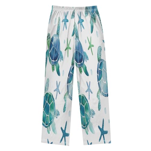 Watercolor Sea Turtles Starfish Blue Cute Lounge Pajama Pants Soft PJ Bottoms for Sleepwear Ages 6-14 Years2