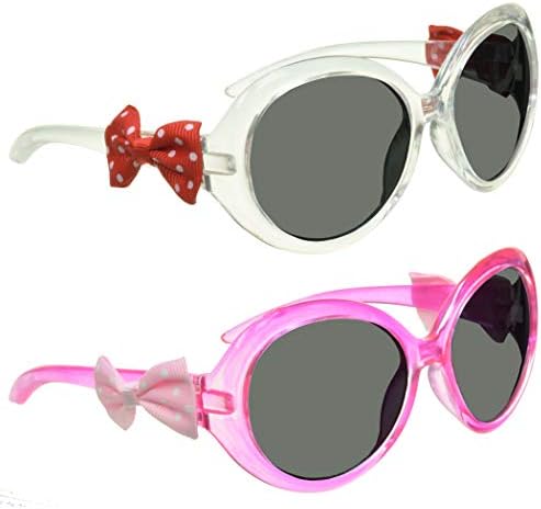 proSPORTsunglasses Girls Sunglasses Pink Butterfly Heart Princess bow, 2 Pairs Set, UV 100% Protected. 2 years to 10 years old (Sasha Clear & Pink, Smoke)
