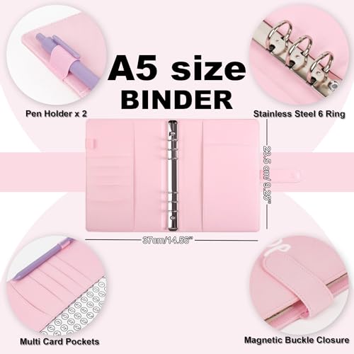 LingLingo 100 Envelopes Money Saving Challenge Binder, Easy and Fun Way to Save $5,050, A5 Budget Book with Cash Envelopes Kit,Pink,Gold