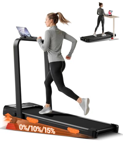 Treadmill with 15% Incline Foldable Walking Pad 10KM/H 3HP Motor | Running Machine Compact Portable Quiet 136KG Capacity with Remote Control LED Display for Home Office