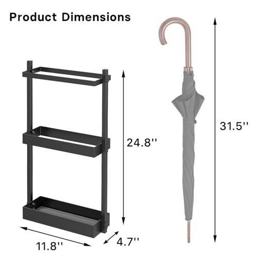 Kawaiita Umbrella Stand with Drying Stone, Steel Umbrella Holder Rack, Organizer for Entryway, Mudrooms, Office, Black - Thumbnail 4