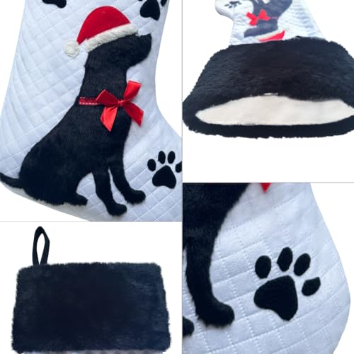 ETERAMUS Dog Christmas Stocking 20" with Black Doggy Paw for Pets Dogs Xmas Decor (Black Dog) - image 3