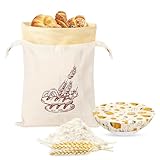1 Bolsa para Pan Reutilizable 44 x 32,5cm + 1 Tapa para Bol 20cm Bolsa Funda Pan de Lino con Forro de Cera de Abeja Almacenamiento Tostado Integral Verduras Panecillos Frutas Compras a Granel Lavable