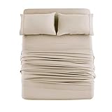 Mohap Bed Sheet Set 4 Pieces Double Brushed Microfiber 1800 - Breathable All Season Luxury Soft Bedding - Queen Beige