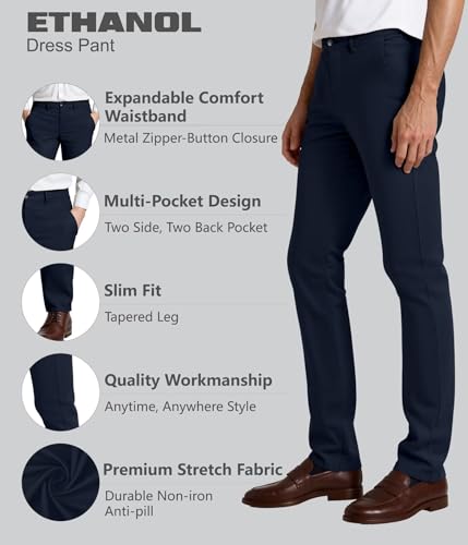 ETHANOL Mens Work Casual Comfort Fit Tech Stretch Slim Performance Wrinkle Resistant Dress Pants2