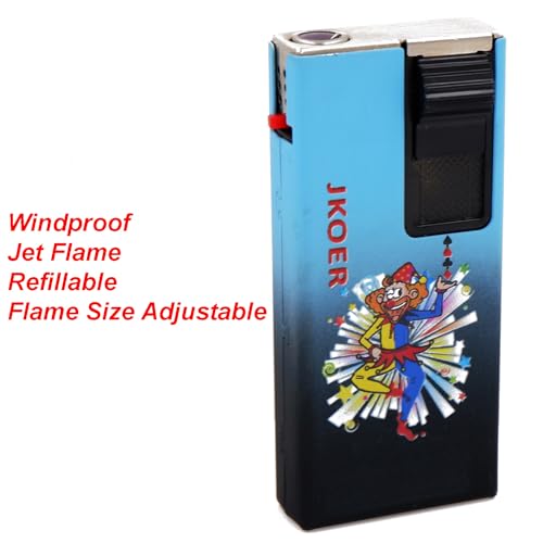 Image of Windproof Jet Flame Refillable Slide Button Cigarette Lighter Pocket Lighter (Blue-Black)