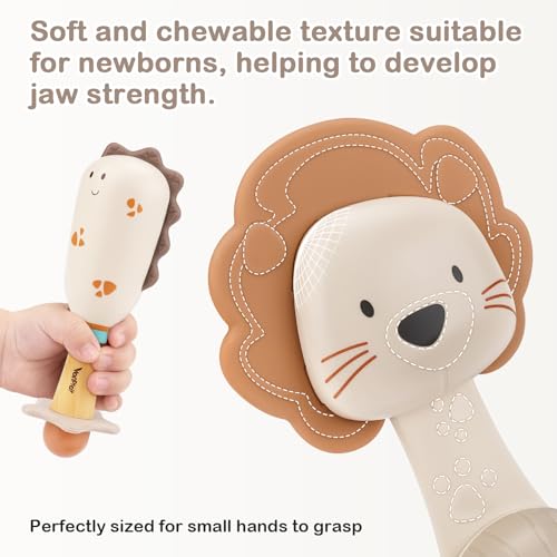 Image of Baby Rattles - Teething Toys 3-6 Months, Baby Toys 0-6 Months, Sensory Toys for Newborn Babies, Rattles for Babies 0-6 Months, Neutral Color Baby Shower Gift (3PCS)