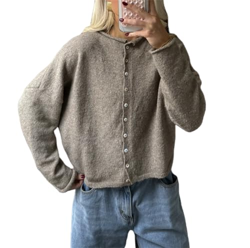 Women Knitted Cardigan Sweaters Long Sleeve Button Down Loose Knitwear Tops Y2k Vintage Jumper Knit Shirt