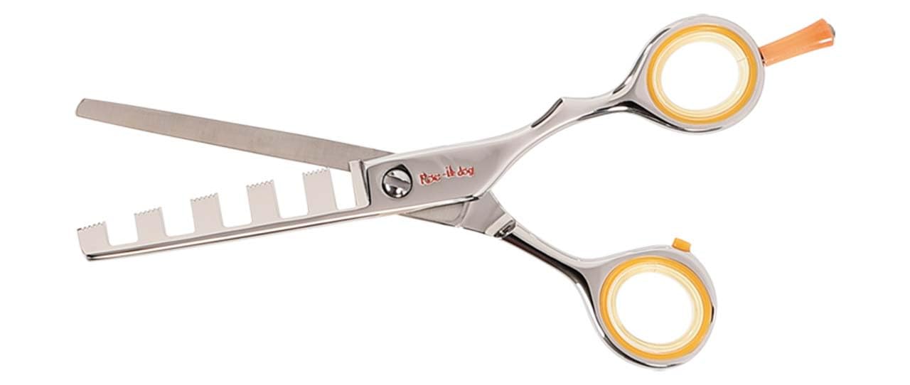 Cricket Centrix Roc-It Dog RT 5 Chip Cut Wide-Toothed Pattern Professional Stylist Barber Hair Cutting Shear Precision Cast Convex Blade Scissor, Low-Stress Offset Grip, Stainless Steel