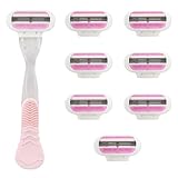 Women's Shaving Set - 1 Pink Handle + 8 Refill Heads, 3-Layer Stainless Steel Grooming Heads, Smooth Gentle Shave for Sensitive Skin