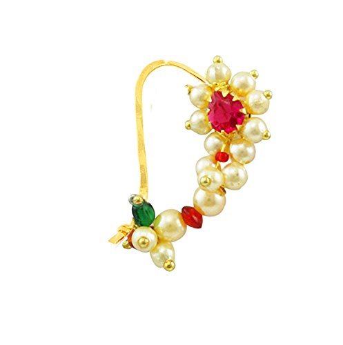 Amaal Traditional Maharashtrian Nath Jewellery Sets Pearl Gold Wedding Nath Nose Rings for Girls Stylish Women Nose Ring-A7121 (B07FYM5QYT) Amazon Price History, Amazon Price Tracker