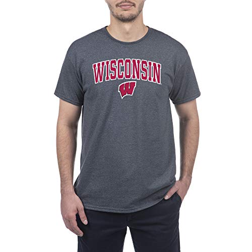 Elite Fan Shop Wisconsin Badgers Men's Short Sleeve Charcoal Gray Arch Tee, X-Large