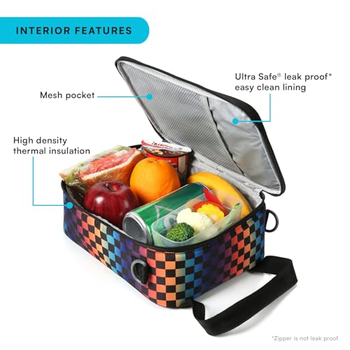 Image of Arctic Zone Urban Kids Lunch Box Combo with Ice Pack and Strap, Checkered | Kids lunch box with reusable gel ice pack and sandwich container, 2 compartment insulated cooler for school or travel lunch