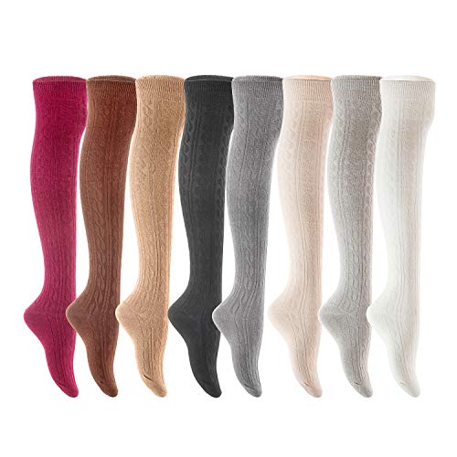 Lian LifeStyle Women's 4 PairsAdorable, Fashionable, Super Comfortable and Ultra-Soft Thigh High Natural Cotton Socks LW1024 Size 6-9 (Random Color)