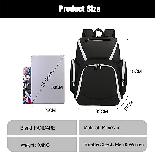 FANDARE Basketball Backpack Large Sports Bag with Separate Ball Holder Men Women School Bag for Basketball Soccer, Volleyball - Image 3