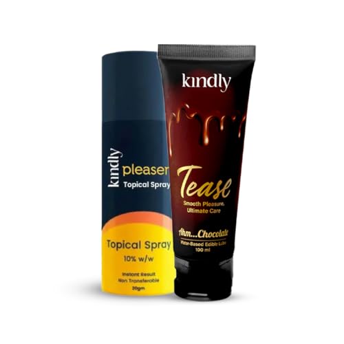 Image of Kindly Pleaser Delay /Topical Spray 20 Gm With Water-Based Edible Chocolate Lubes /Lubricant, 100 ML | Non-Transferrable Spray For Men| Long Lasting Fun | Smooth, Long-Lasting & Skin-Friendly | Non Sticky, Paraben Free, Body Safe